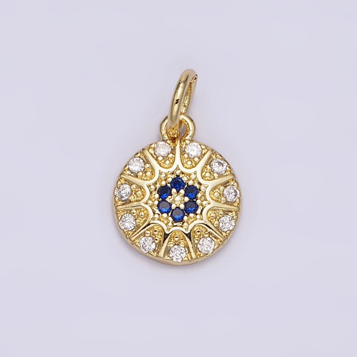 14K Gold Filled Blue Evil Eye Sunburst CZ Dotted Round Add-On Charm | N981 - DLUXCA