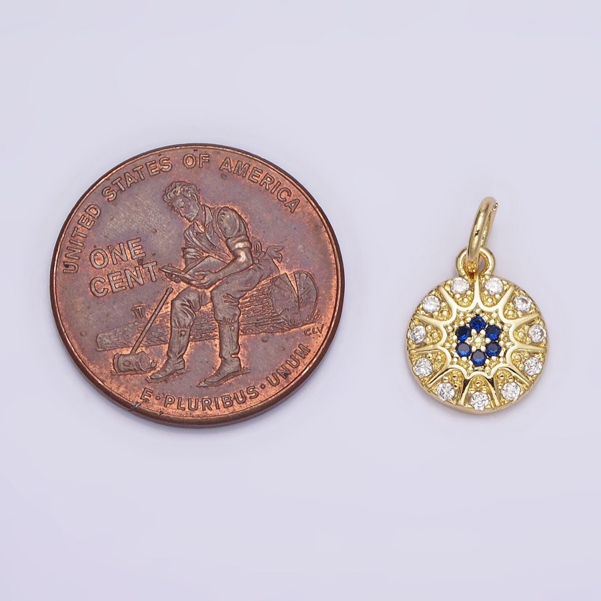 14K Gold Filled Blue Evil Eye Sunburst CZ Dotted Round Add-On Charm | N981 - DLUXCA