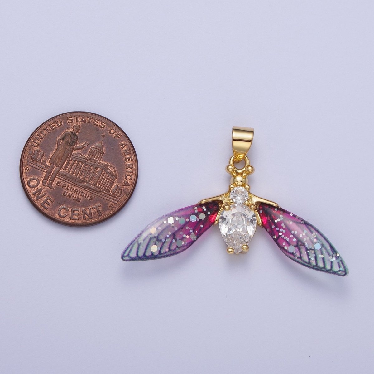 14K Gold Filled Blue / Fuchsia Fairy Wasps Cubic Zirconia Insect Pendant For Jewelry Making H-512 H-520 - DLUXCA