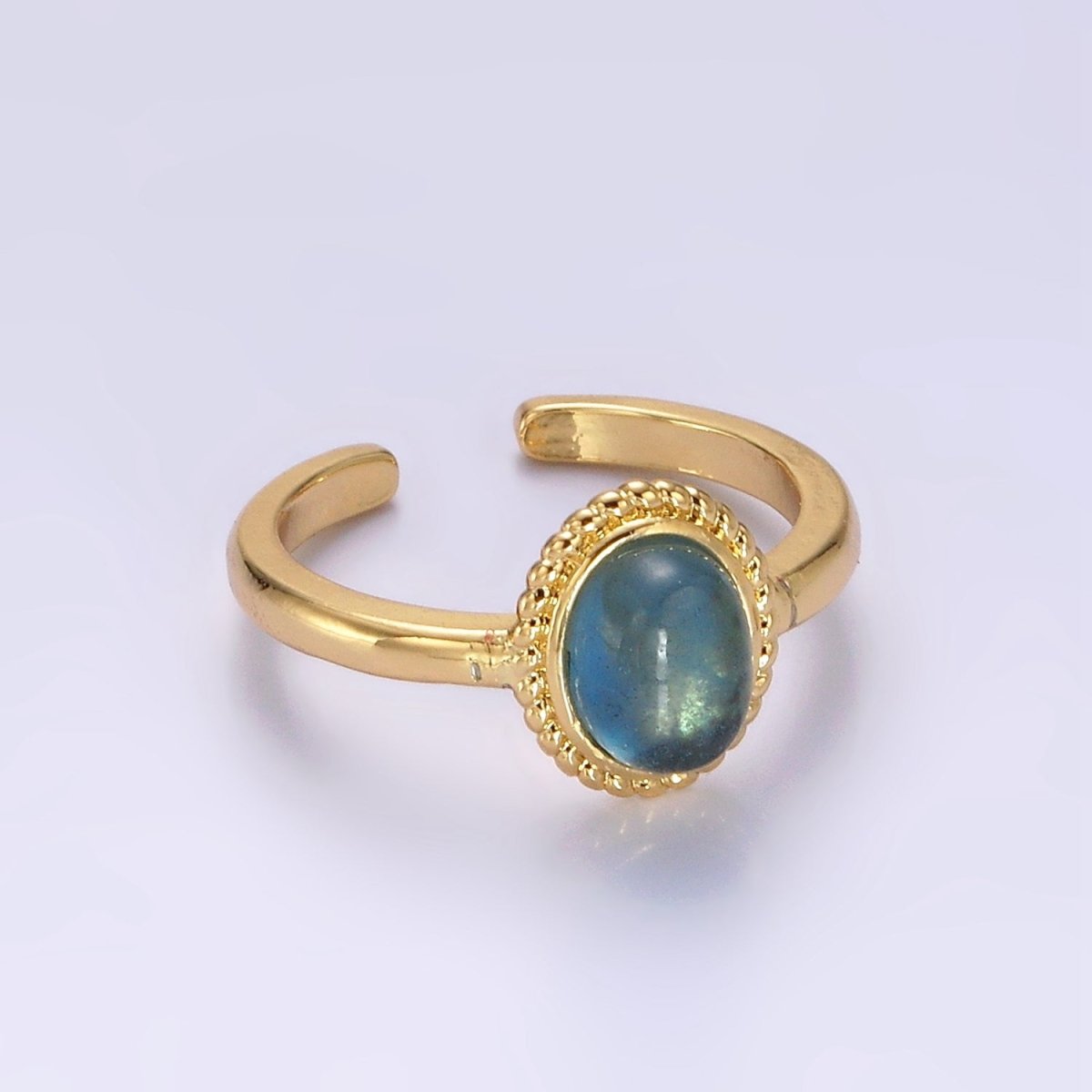14K Gold Filled Blue Kyanite Natural Gemstone Oval Braided Ring | O1081 - DLUXCA