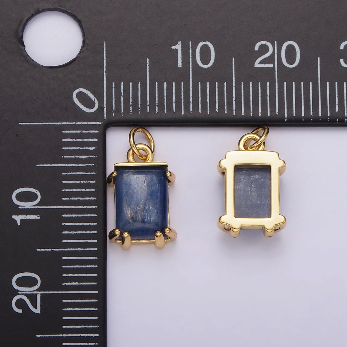 14K Gold Filled Blue Kyanite Rectangular Bezel Charm | AG563 - DLUXCA