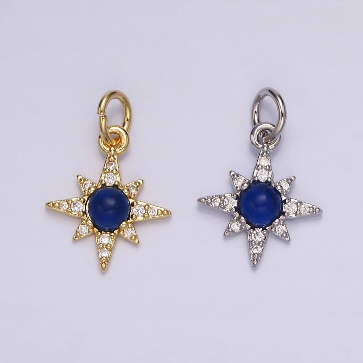 14K Gold Filled Blue Lapis Micro Paved CZ Celestial North Star in Silver & Gold | AG150 AG151 - DLUXCA