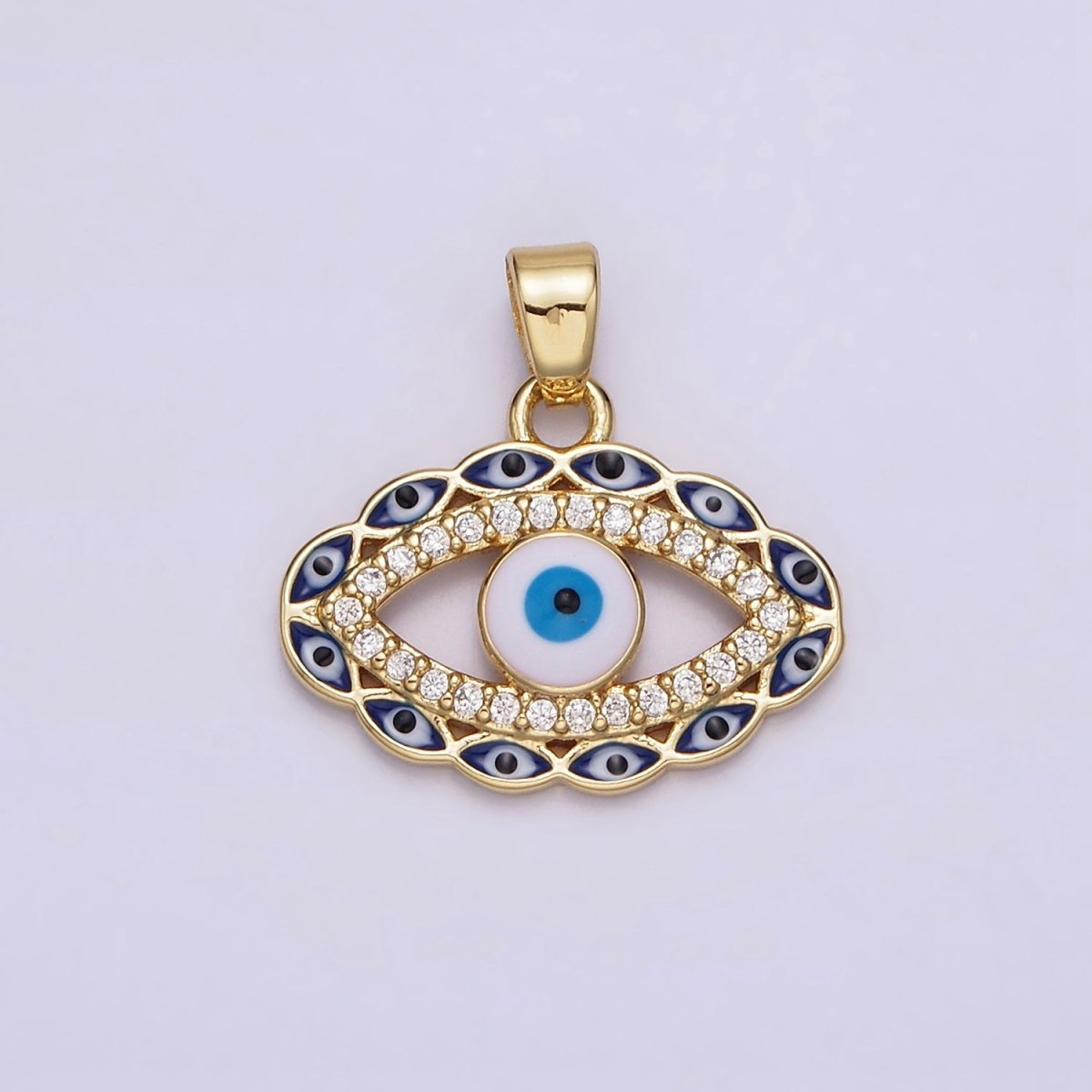 14K Gold Filled Blue, Multicolor Evil Eye Open Micro Paved CZ Pendant | N1313 - DLUXCA