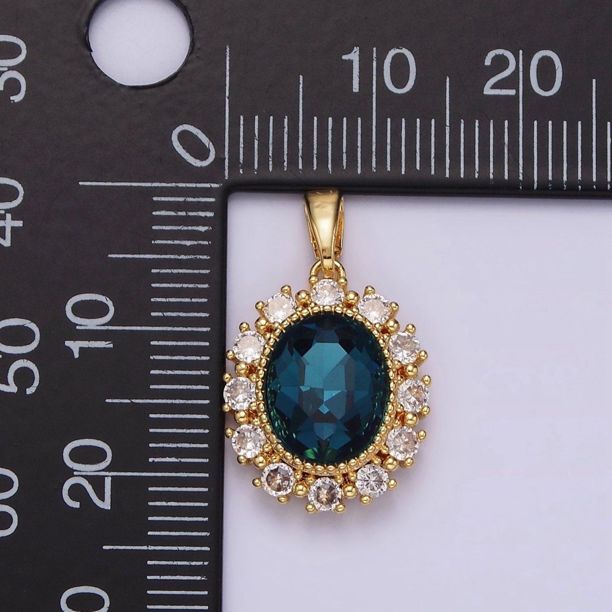 14K Gold Filled Blue Multifaceted CZ Dotted Outlined Oval Pendant in Gold & Silver | N1800 N1801 - DLUXCA