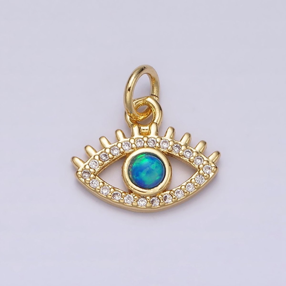 14K Gold Filled Blue Opal Micro Paved Evil Eye Add On Charm | AC1529 - DLUXCA