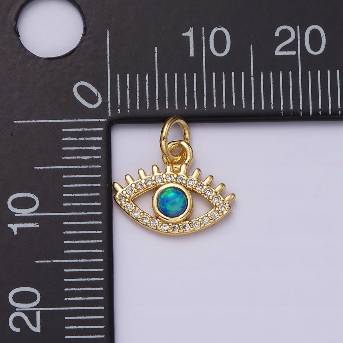 14K Gold Filled Blue Opal Micro Paved Evil Eye Add On Charm | AC1529 - DLUXCA