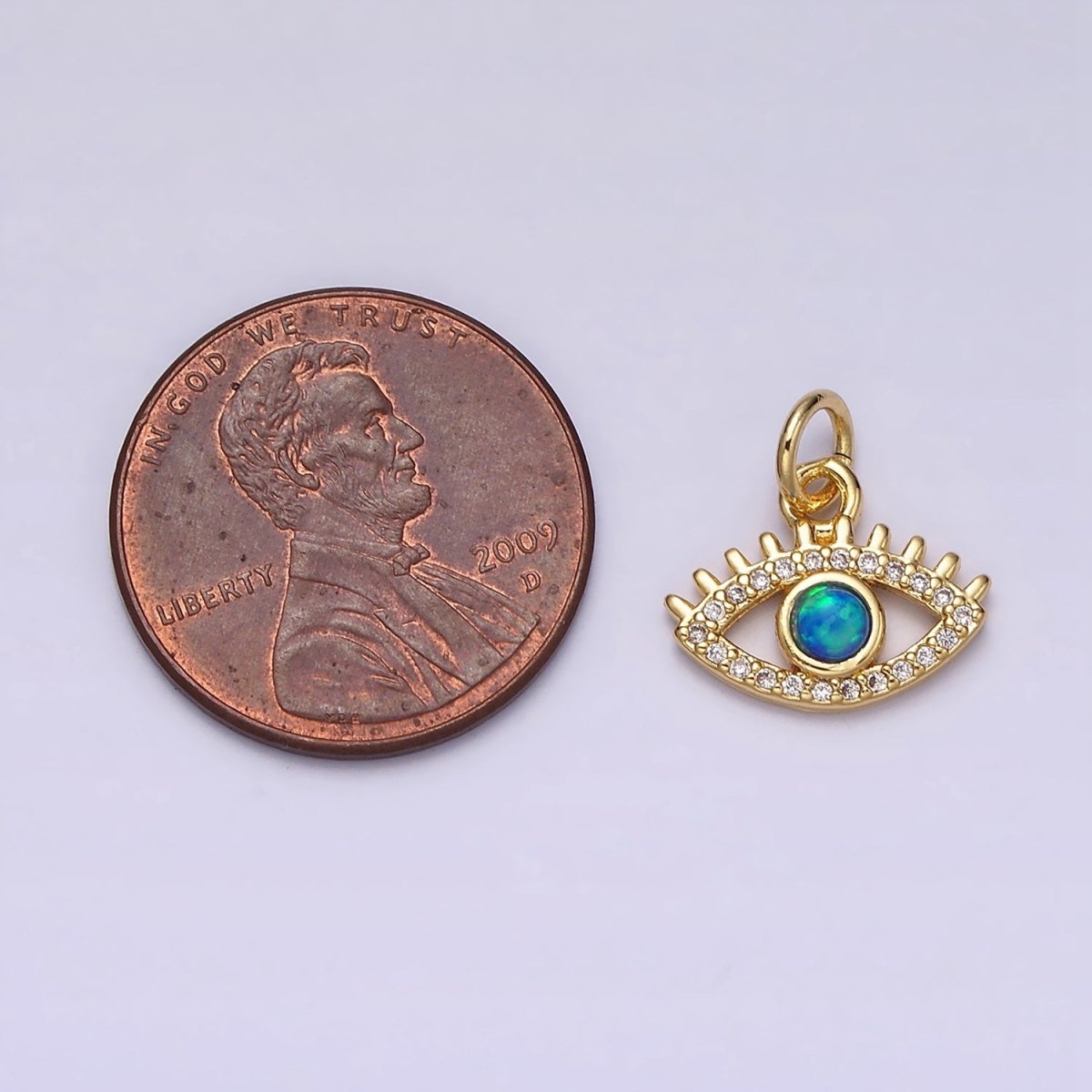 14K Gold Filled Blue Opal Micro Paved Evil Eye Add On Charm | AC1529 - DLUXCA