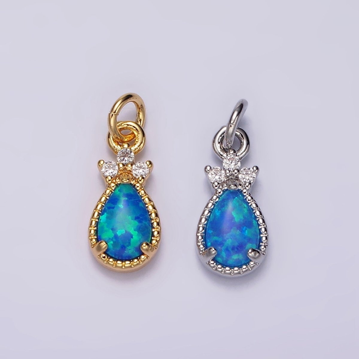 14K Gold Filled Blue Opal; Teardrop Mini Add-On Charm in Gold & Silver | AG424 AG425 - DLUXCA