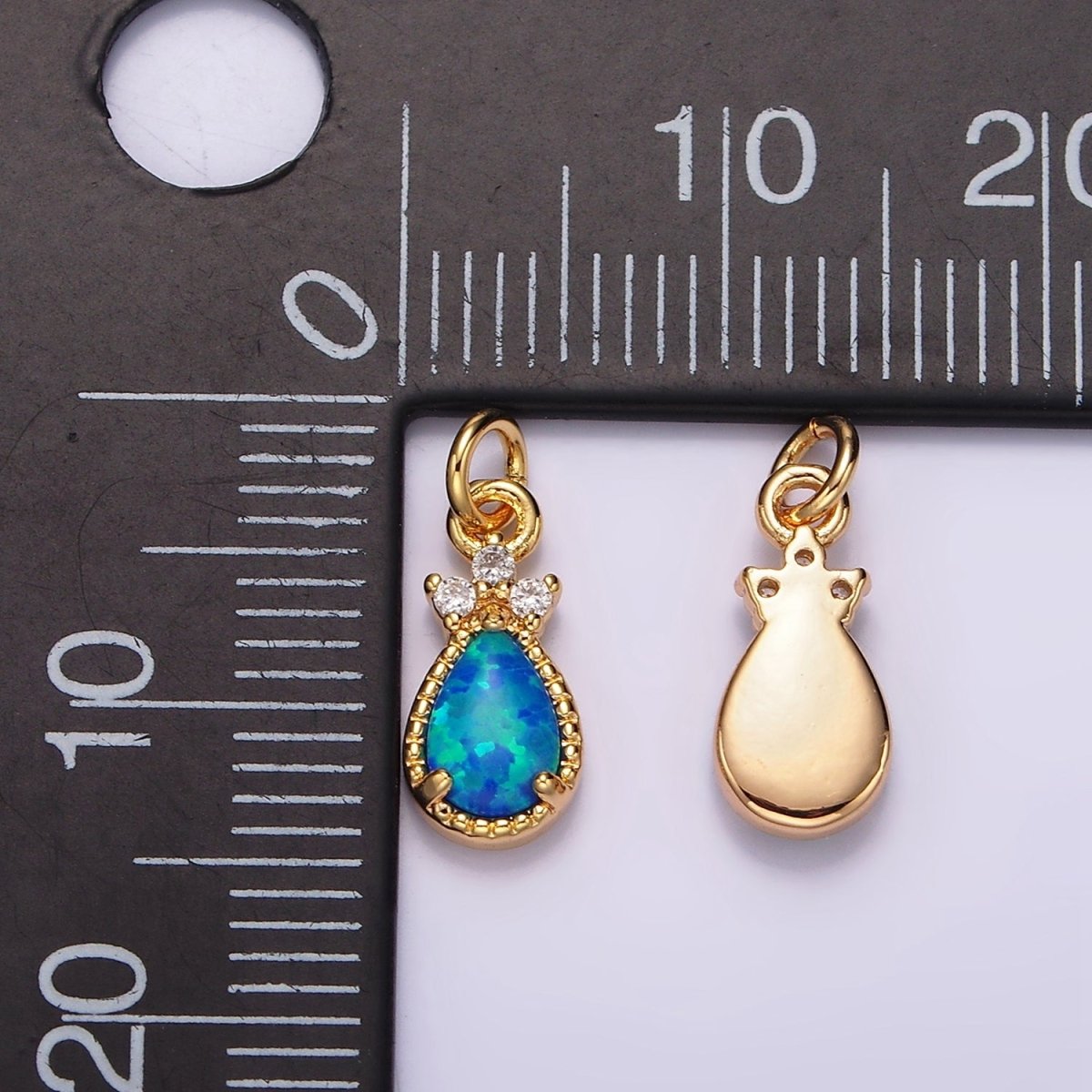 14K Gold Filled Blue Opal; Teardrop Mini Add-On Charm in Gold & Silver | AG424 AG425 - DLUXCA