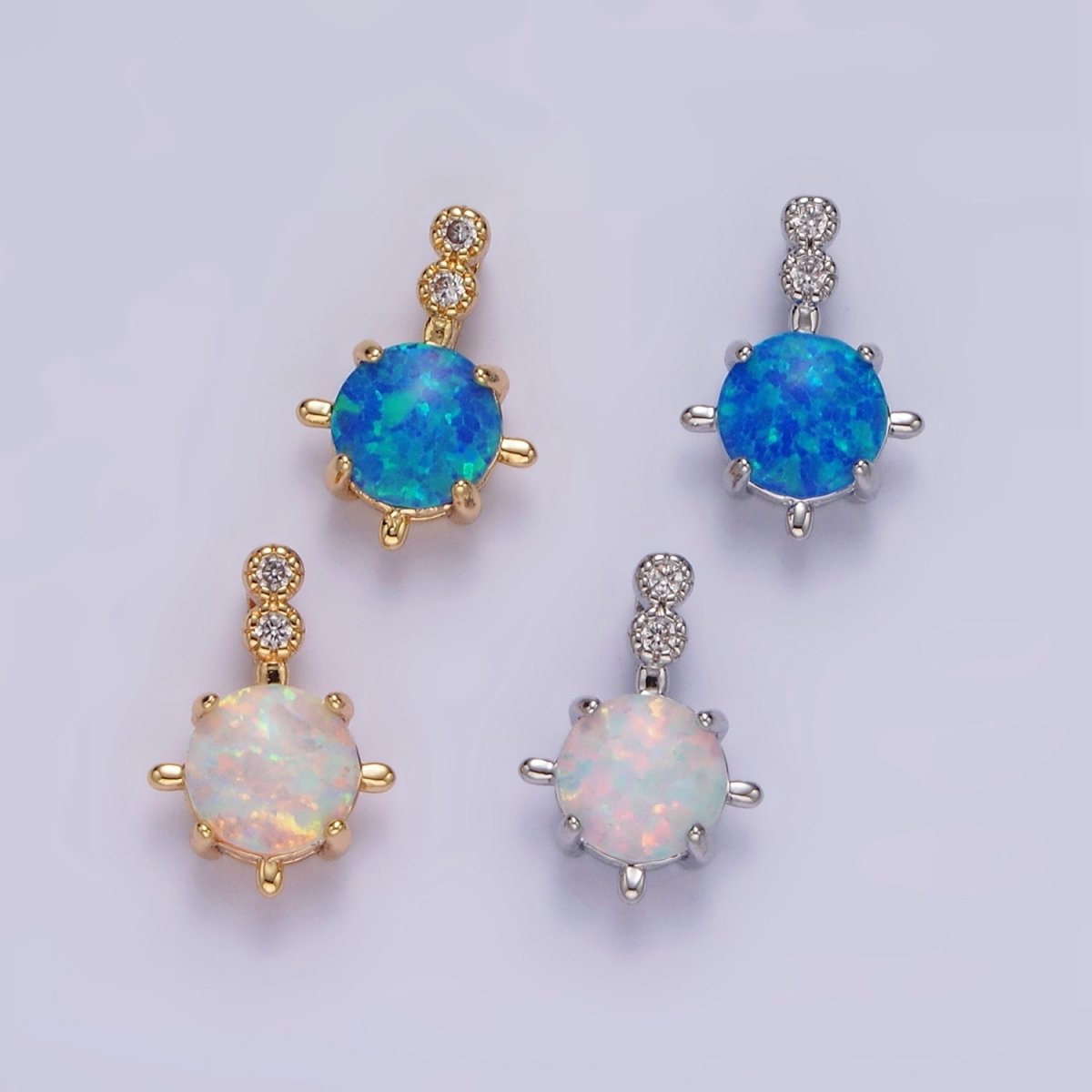 14K Gold Filled Blue Opal, White Opal Double CZ Round Bail Pendant in Silver & Gold | N1895 - N1898 - DLUXCA