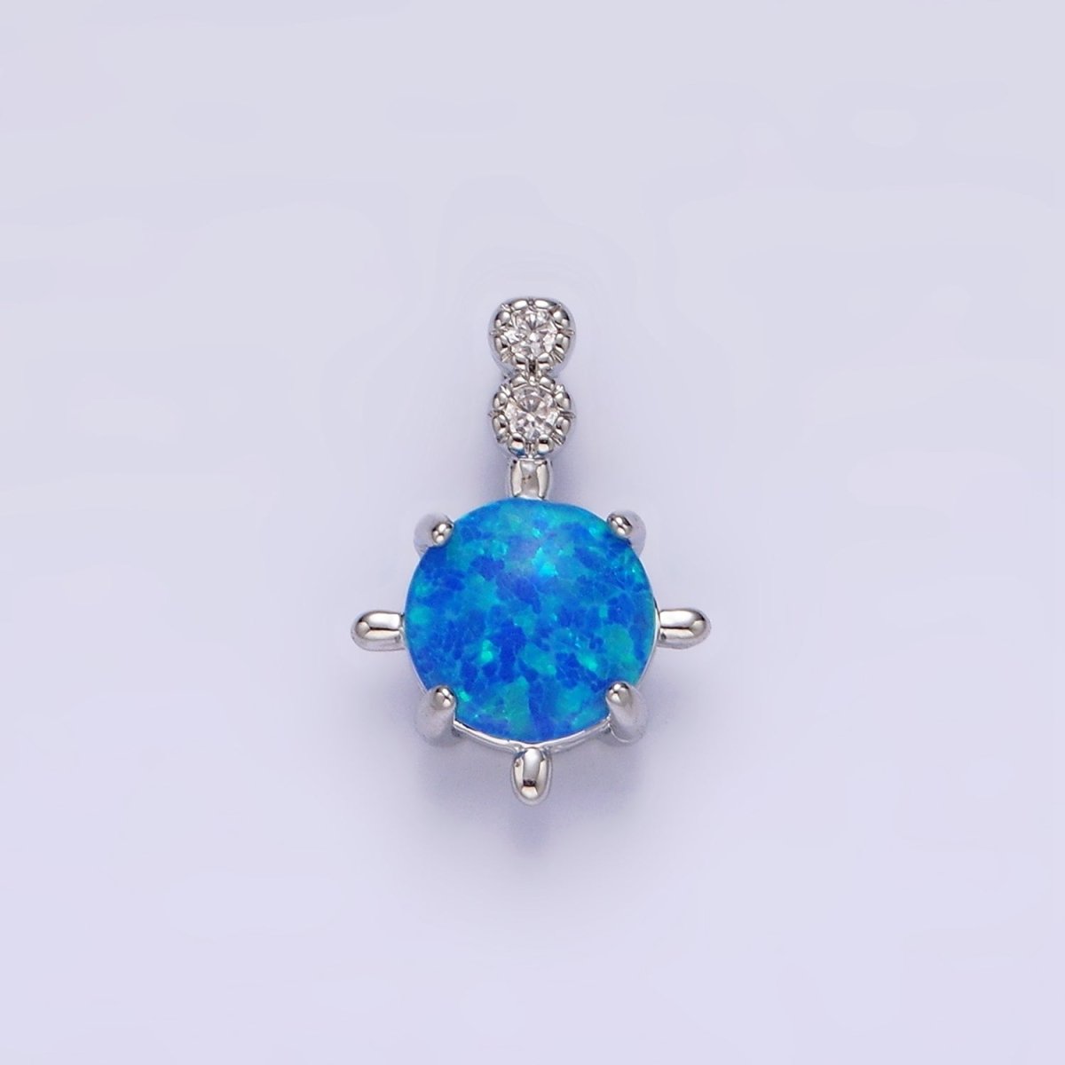 14K Gold Filled Blue Opal, White Opal Double CZ Round Bail Pendant in Silver & Gold | N1895 - N1898 - DLUXCA