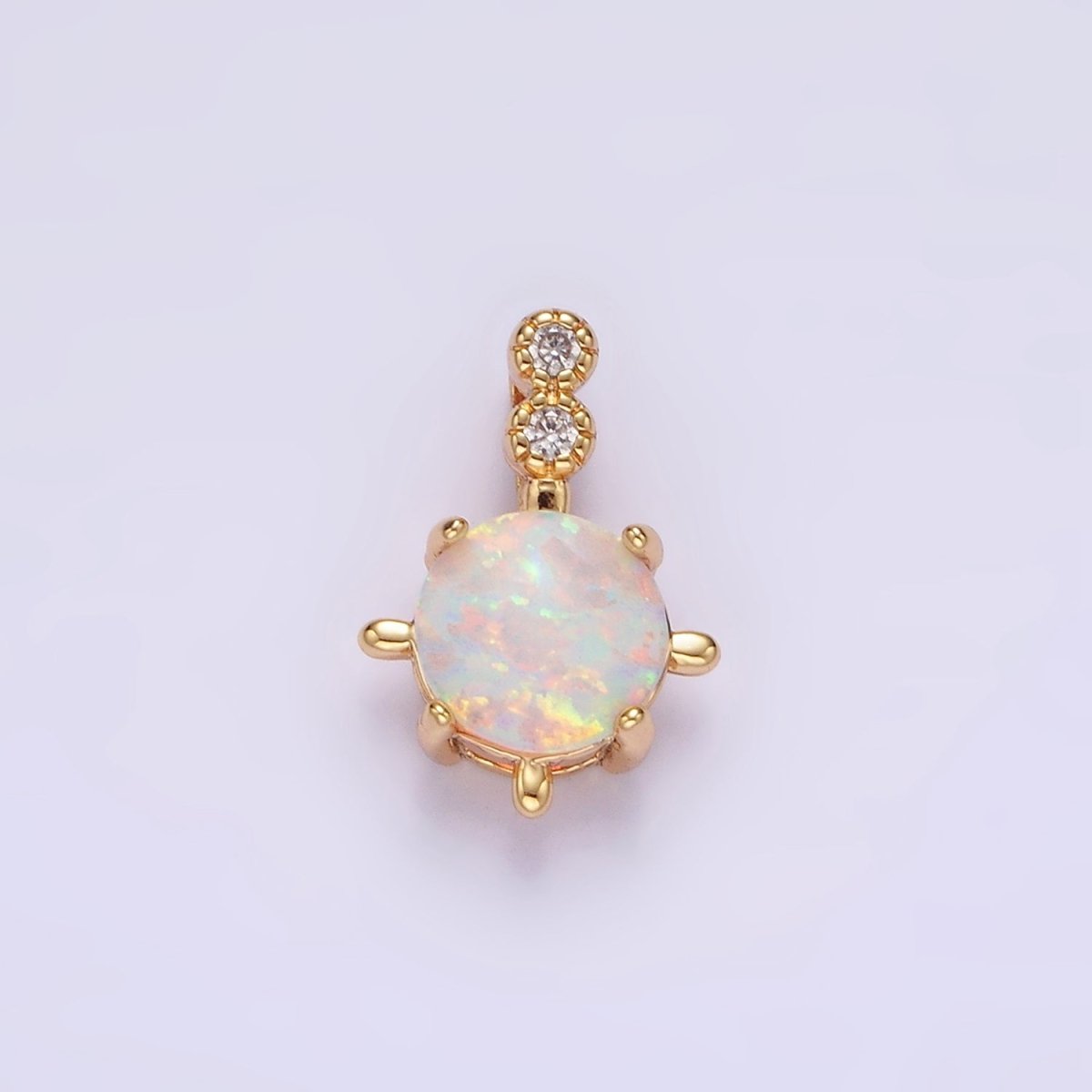 14K Gold Filled Blue Opal, White Opal Double CZ Round Bail Pendant in Silver & Gold | N1895 - N1898 - DLUXCA