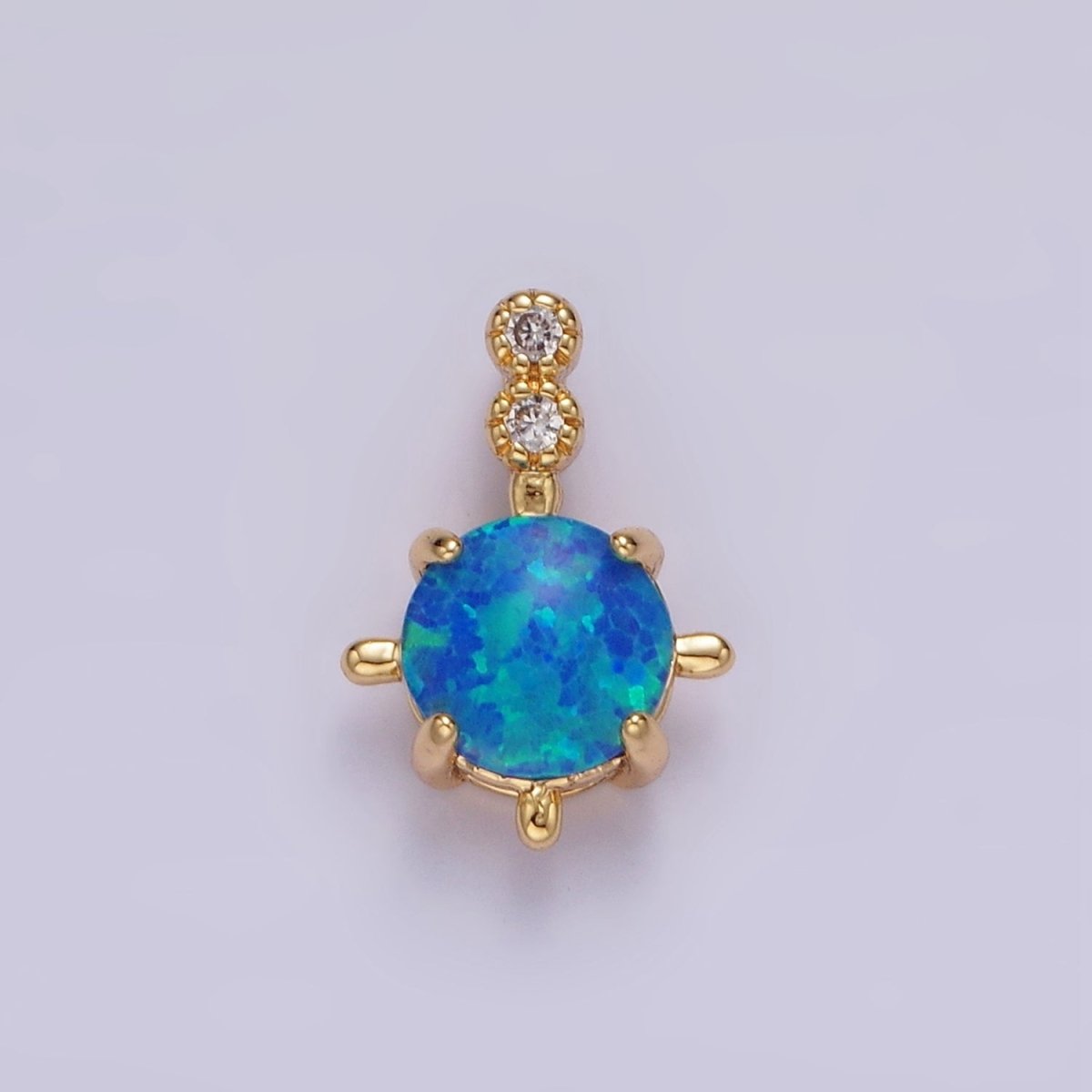 14K Gold Filled Blue Opal, White Opal Double CZ Round Bail Pendant in Silver & Gold | N1895 - N1898 - DLUXCA