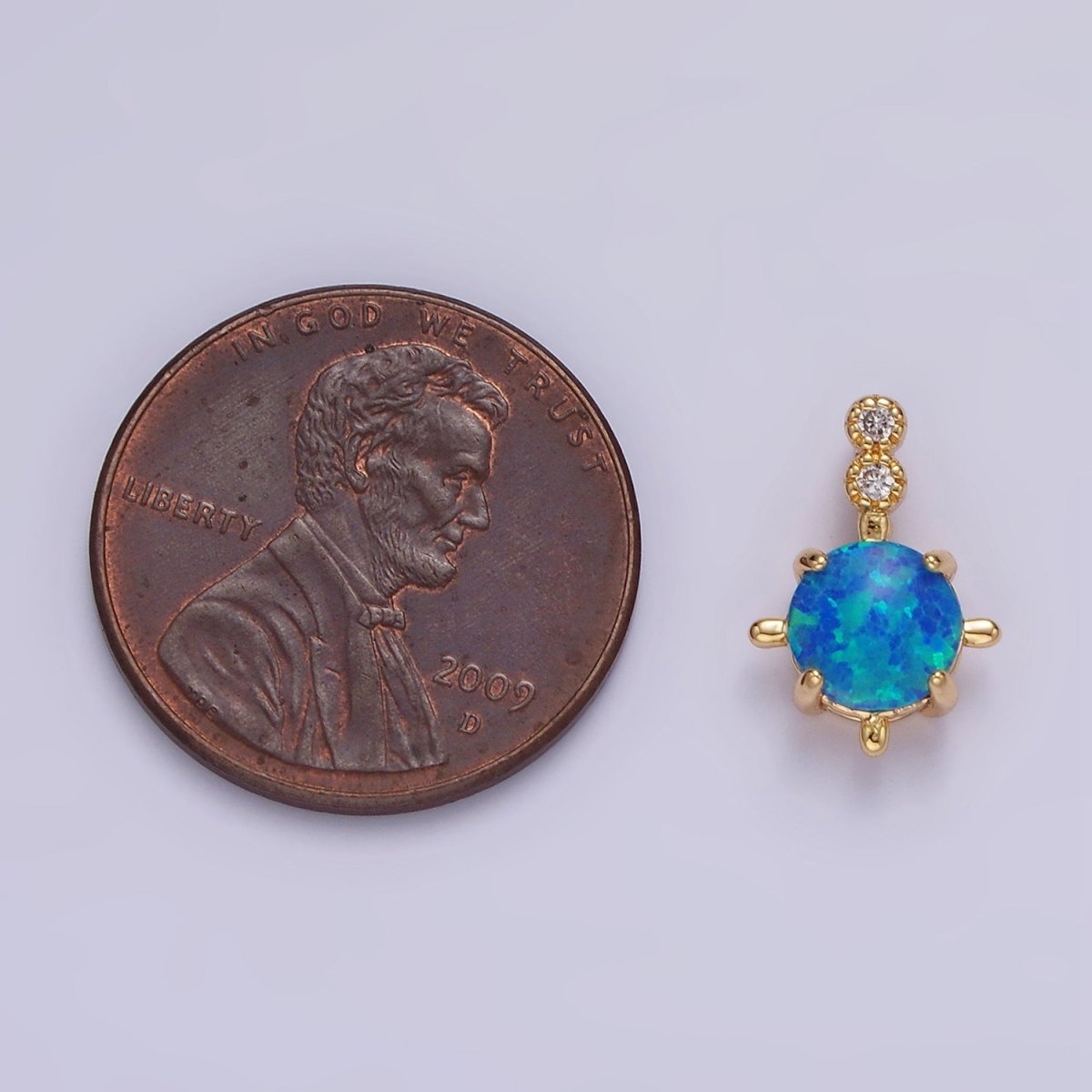 14K Gold Filled Blue Opal, White Opal Double CZ Round Bail Pendant in Silver & Gold | N1895 - N1898 - DLUXCA