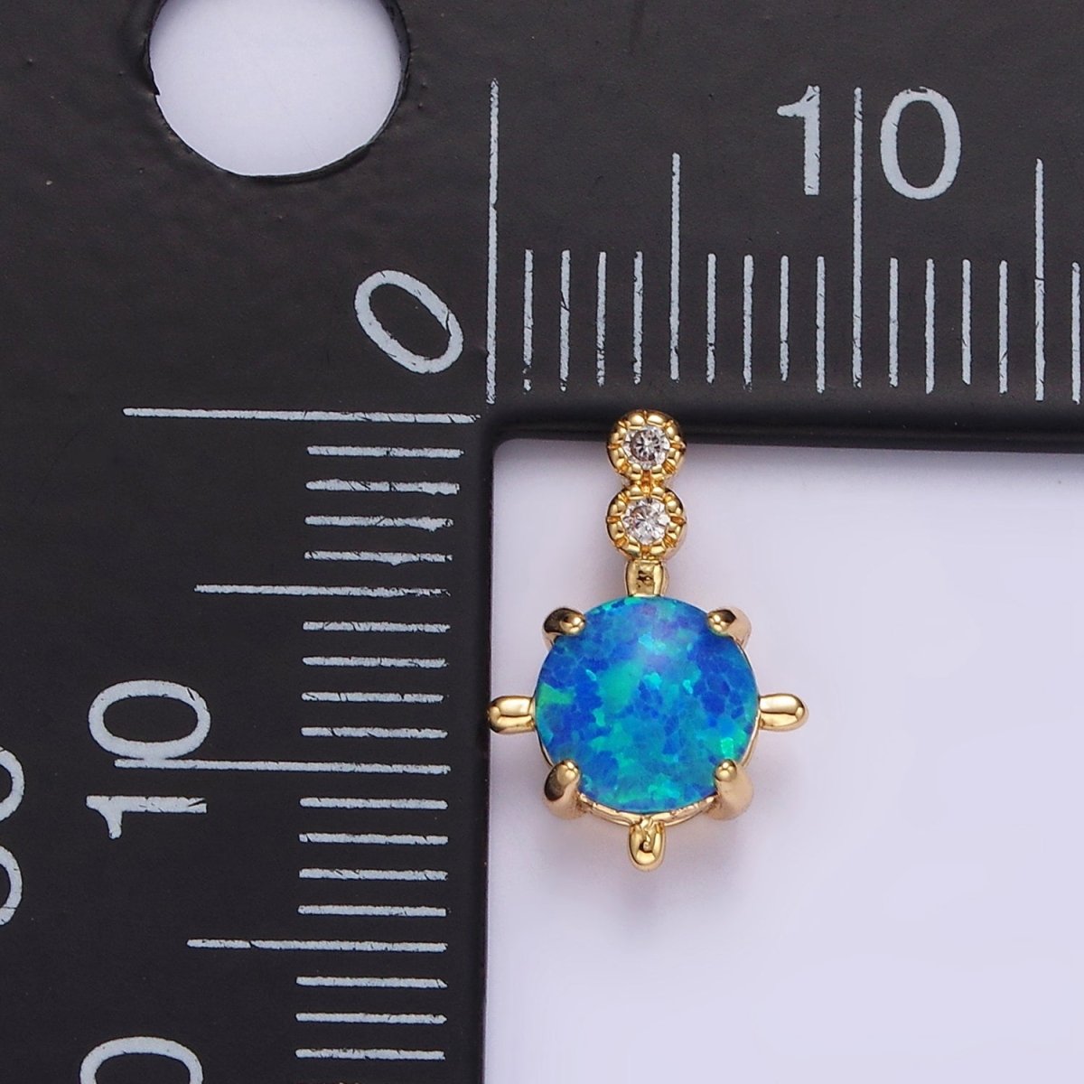 14K Gold Filled Blue Opal, White Opal Double CZ Round Bail Pendant in Silver & Gold | N1895 - N1898 - DLUXCA