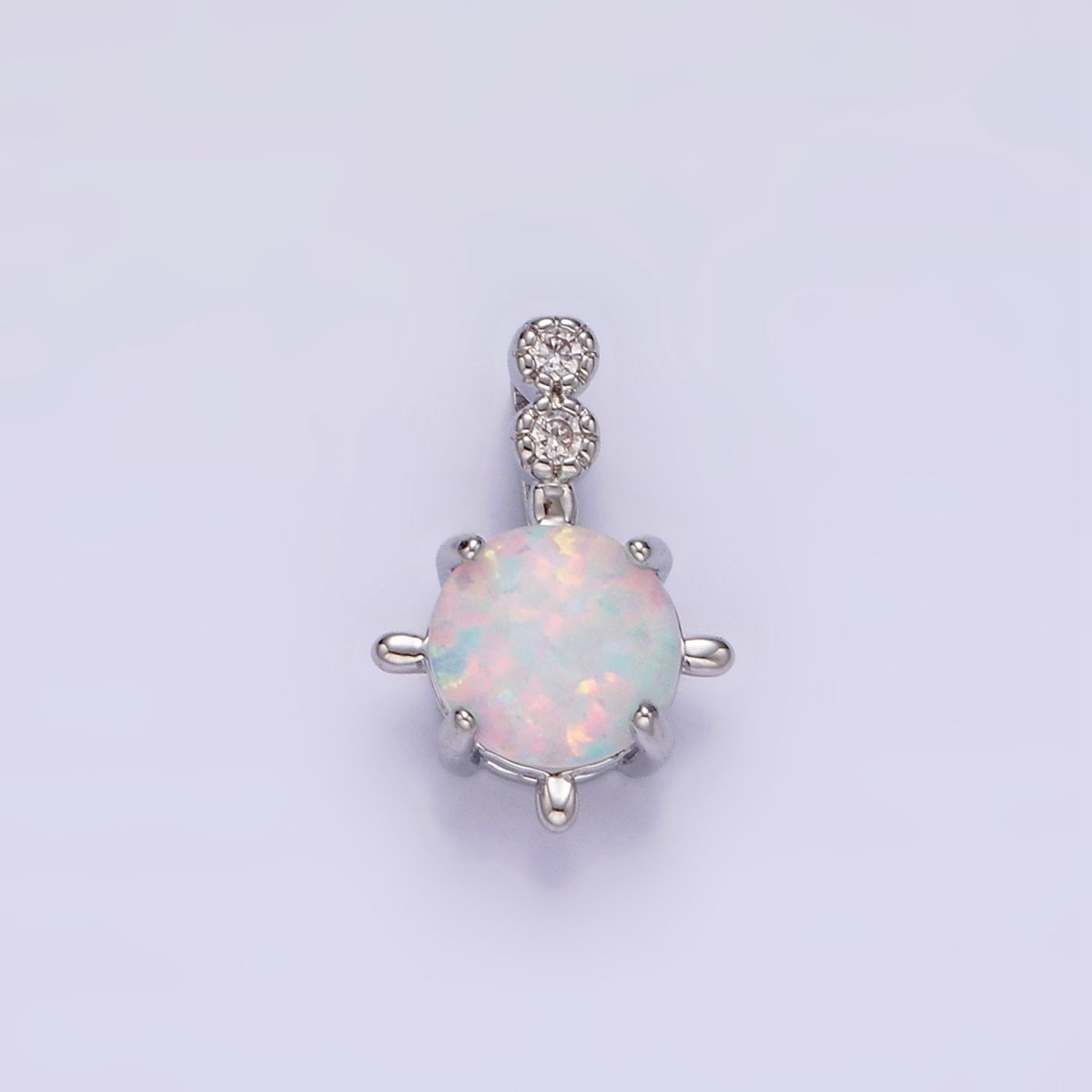 14K Gold Filled Blue Opal, White Opal Double CZ Round Bail Pendant in Silver & Gold | N1895 - N1898 - DLUXCA