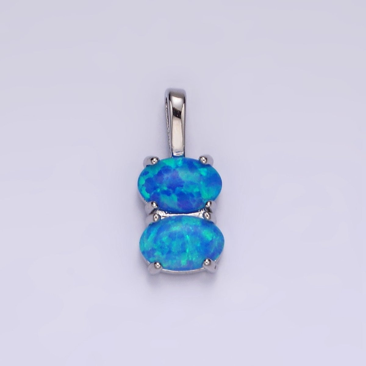 14K Gold Filled Blue Opal, White Opal Double Oval Pendant in Gold & Silver | N1899 - N1902 - DLUXCA