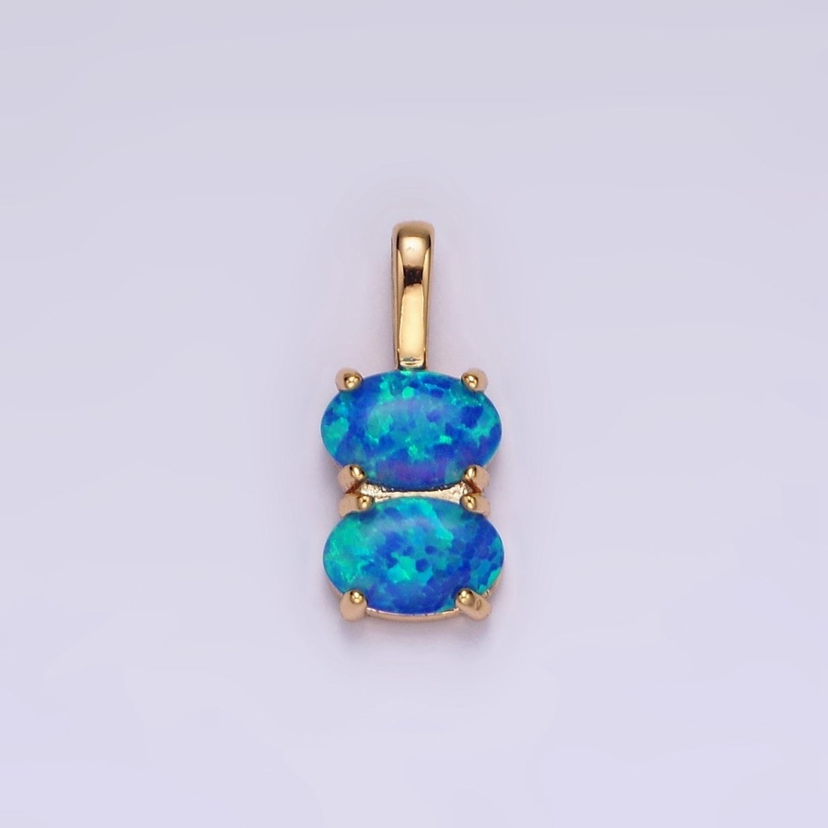 14K Gold Filled Blue Opal, White Opal Double Oval Pendant in Gold & Silver | N1899 - N1902 - DLUXCA