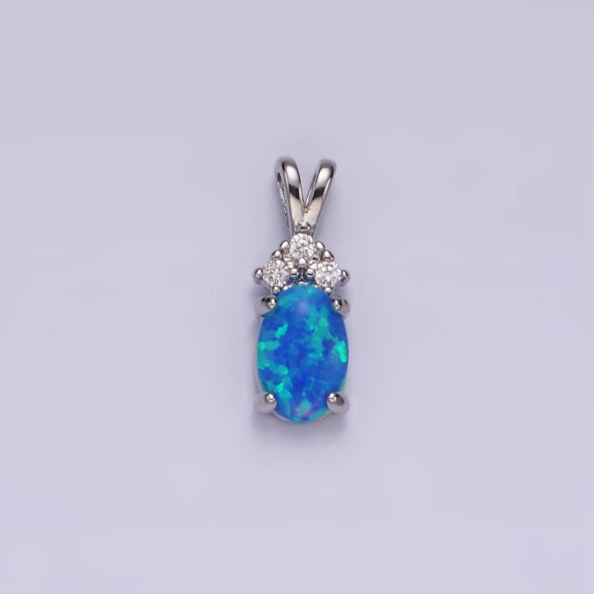 14K Gold Filled Blue Opal, White Opal Oval Triple CZ Double Band Bail Pendant in Silver & Gold | N1903 - N1906 - DLUXCA