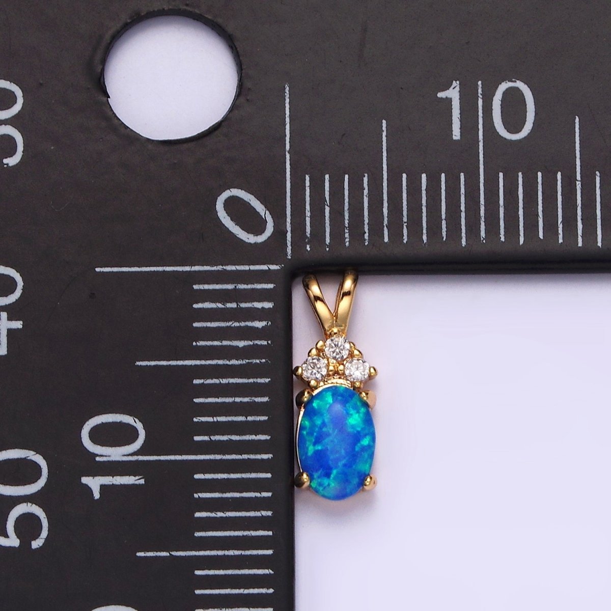 14K Gold Filled Blue Opal, White Opal Oval Triple CZ Double Band Bail Pendant in Silver & Gold | N1903 - N1906 - DLUXCA