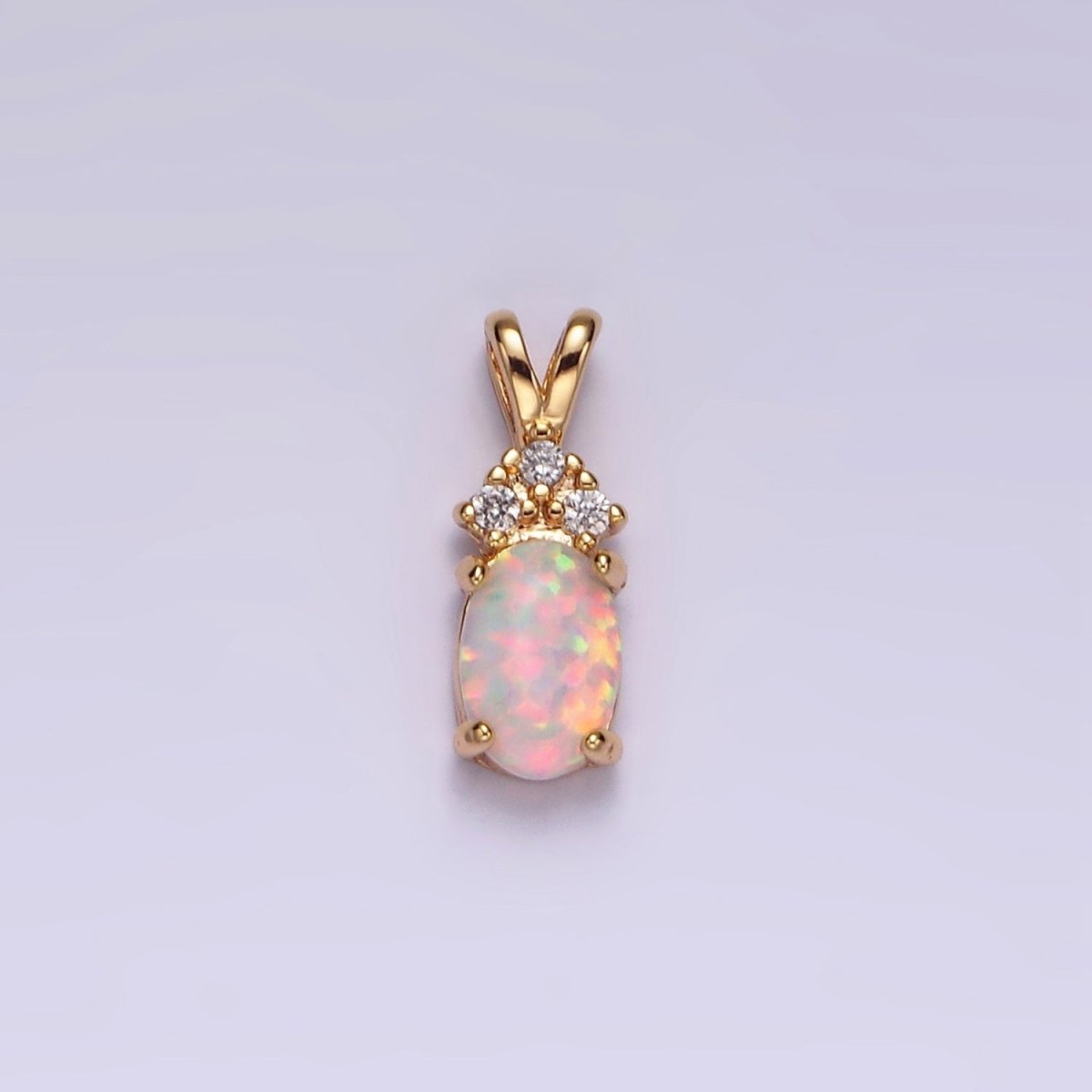 14K Gold Filled Blue Opal, White Opal Oval Triple CZ Double Band Bail Pendant in Silver & Gold | N1903 - N1906 - DLUXCA