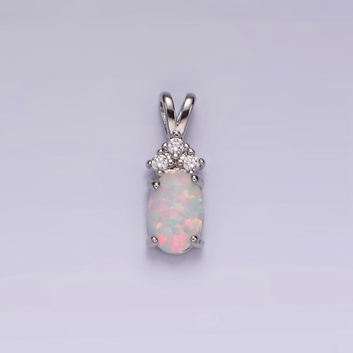 14K Gold Filled Blue Opal, White Opal Oval Triple CZ Double Band Bail Pendant in Silver & Gold | N1903 - N1906 - DLUXCA