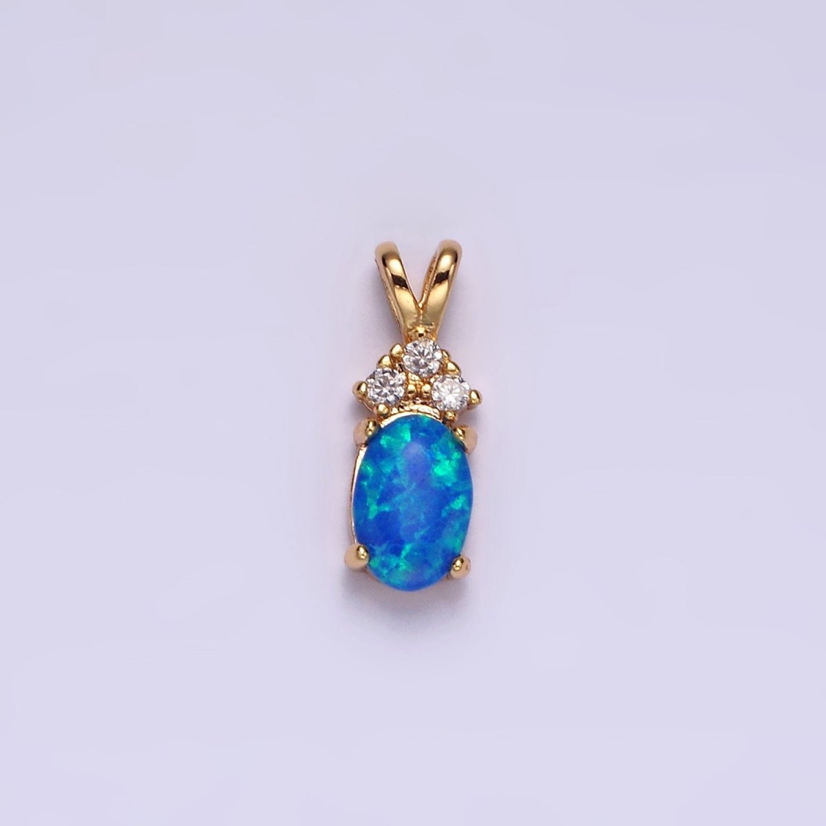 14K Gold Filled Blue Opal, White Opal Oval Triple CZ Double Band Bail Pendant in Silver & Gold | N1903 - N1906 - DLUXCA