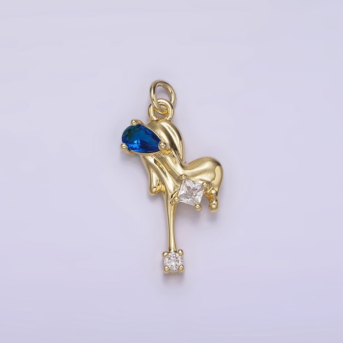 14K Gold Filled Blue, Pink, Clear Teardrop CZ Molten Drip Heart Charm | AG235 - AG237 - DLUXCA