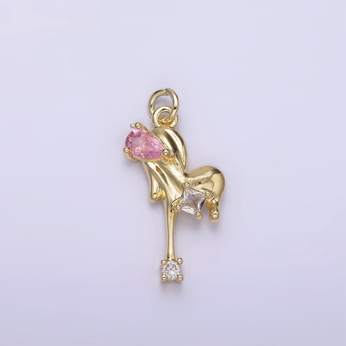 14K Gold Filled Blue, Pink, Clear Teardrop CZ Molten Drip Heart Charm | AG235 - AG237 - DLUXCA