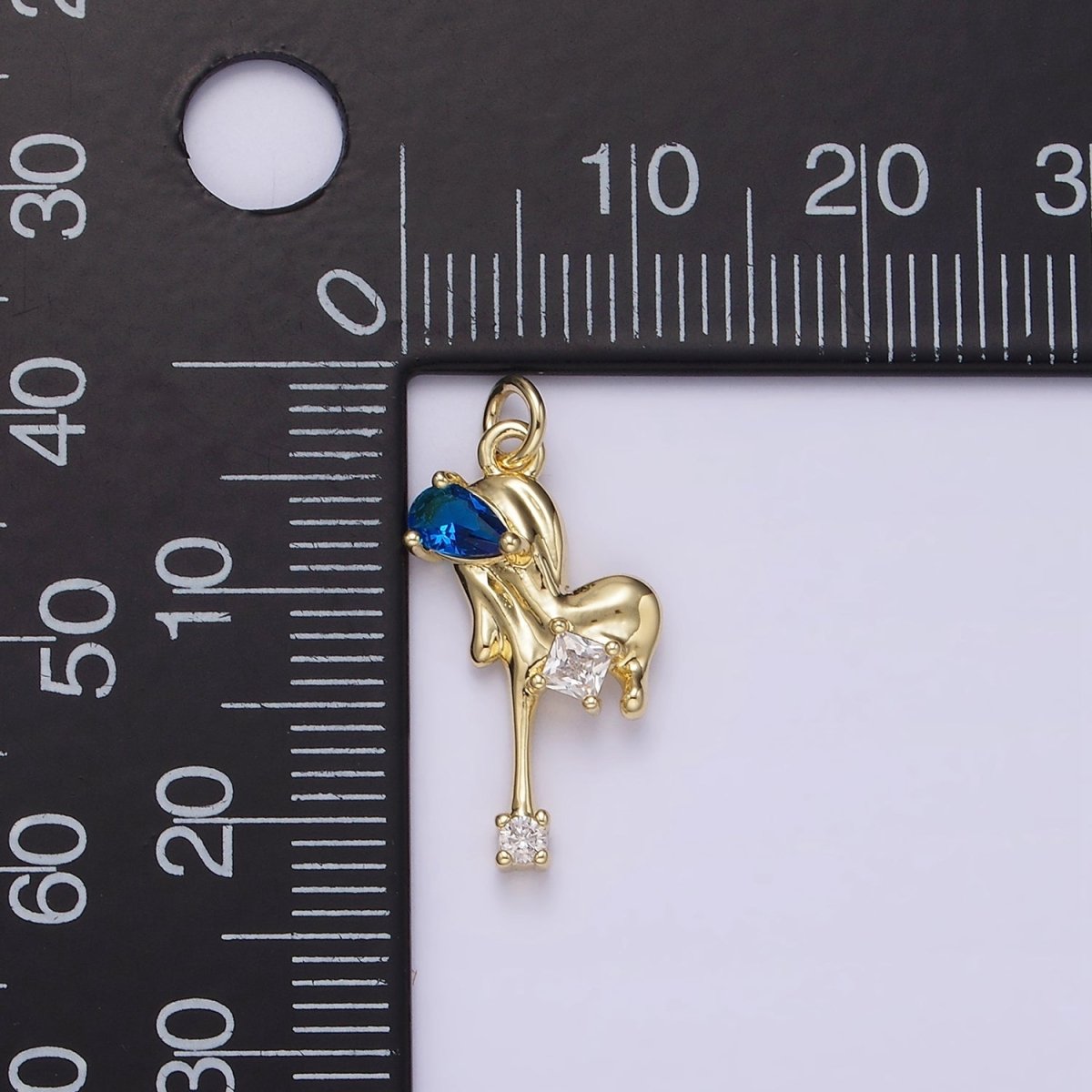 14K Gold Filled Blue, Pink, Clear Teardrop CZ Molten Drip Heart Charm | AG235 - AG237 - DLUXCA