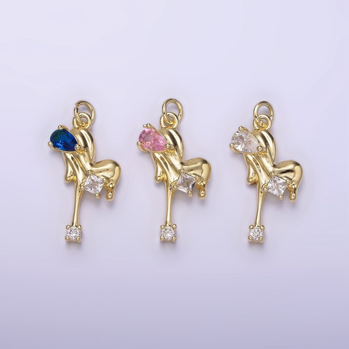 14K Gold Filled Blue, Pink, Clear Teardrop CZ Molten Drip Heart Charm | AG235 - AG237 - DLUXCA