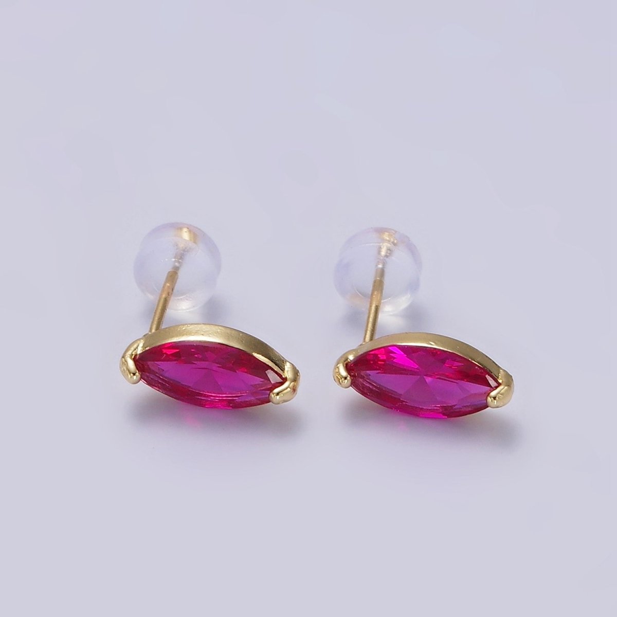 14K Gold Filled Blue, Purple, Olive, White, Green, Clear, Red, Fuchsia, Vermilion, Yellow Marquise Stud Earrings | AE695 - AE704 - DLUXCA