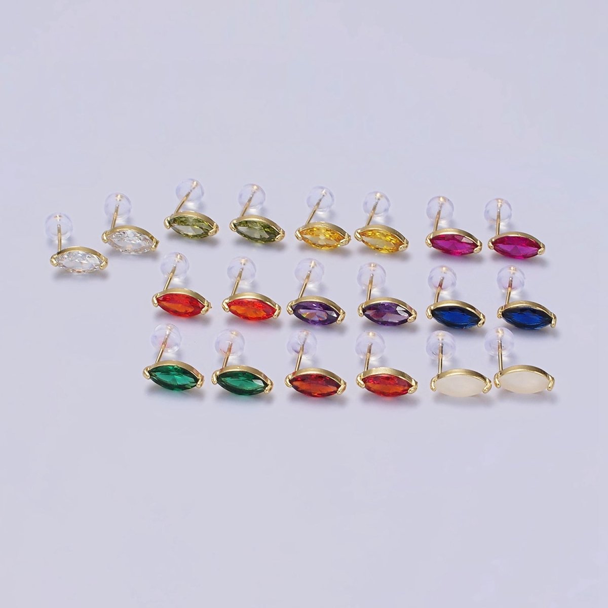 14K Gold Filled Blue, Purple, Olive, White, Green, Clear, Red, Fuchsia, Vermilion, Yellow Marquise Stud Earrings | AE695 - AE704 - DLUXCA