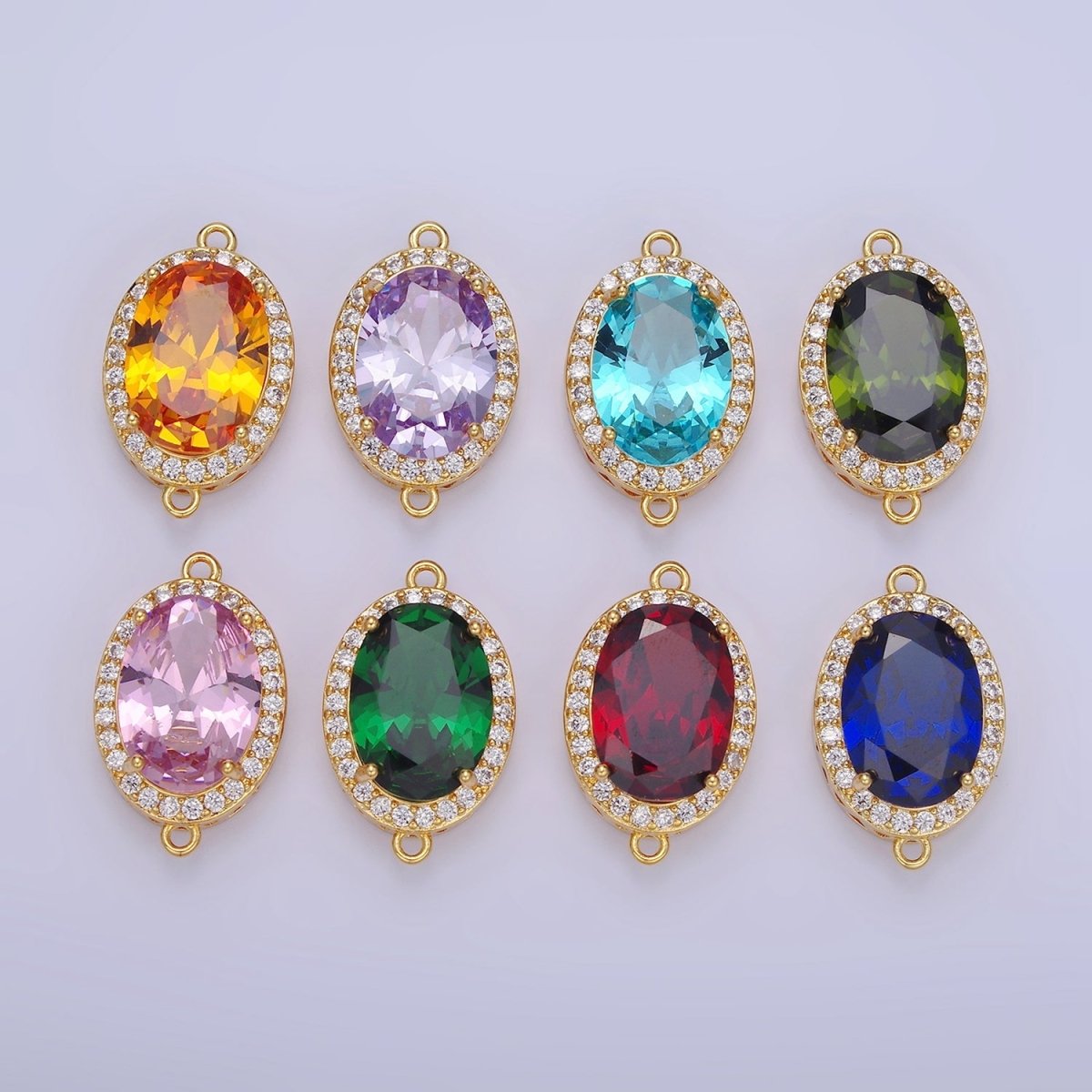 14K Gold Filled Blue, Purple, Pink, Red, Green, Orange, Blue, Olive Green CZ Micro Paved Oval Connector | G379 - G382 - DLUXCA