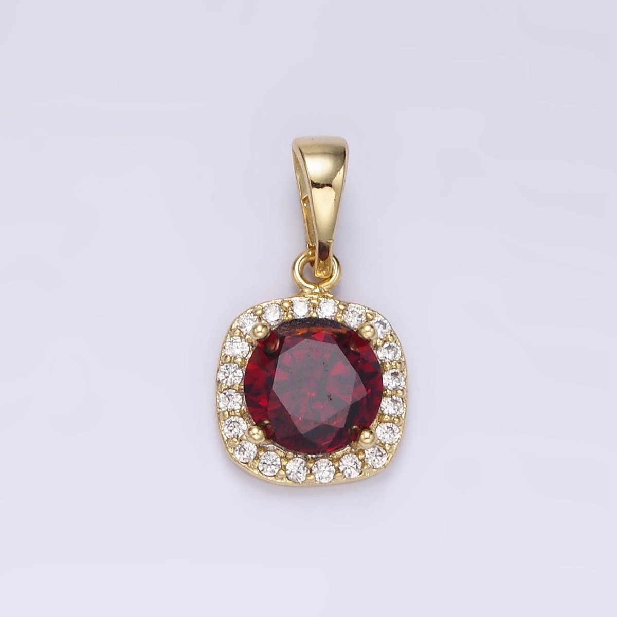 14K Gold Filled Blue, Red CZ Rounded Square Micro Paved Pendant | AA721 AA722 - DLUXCA