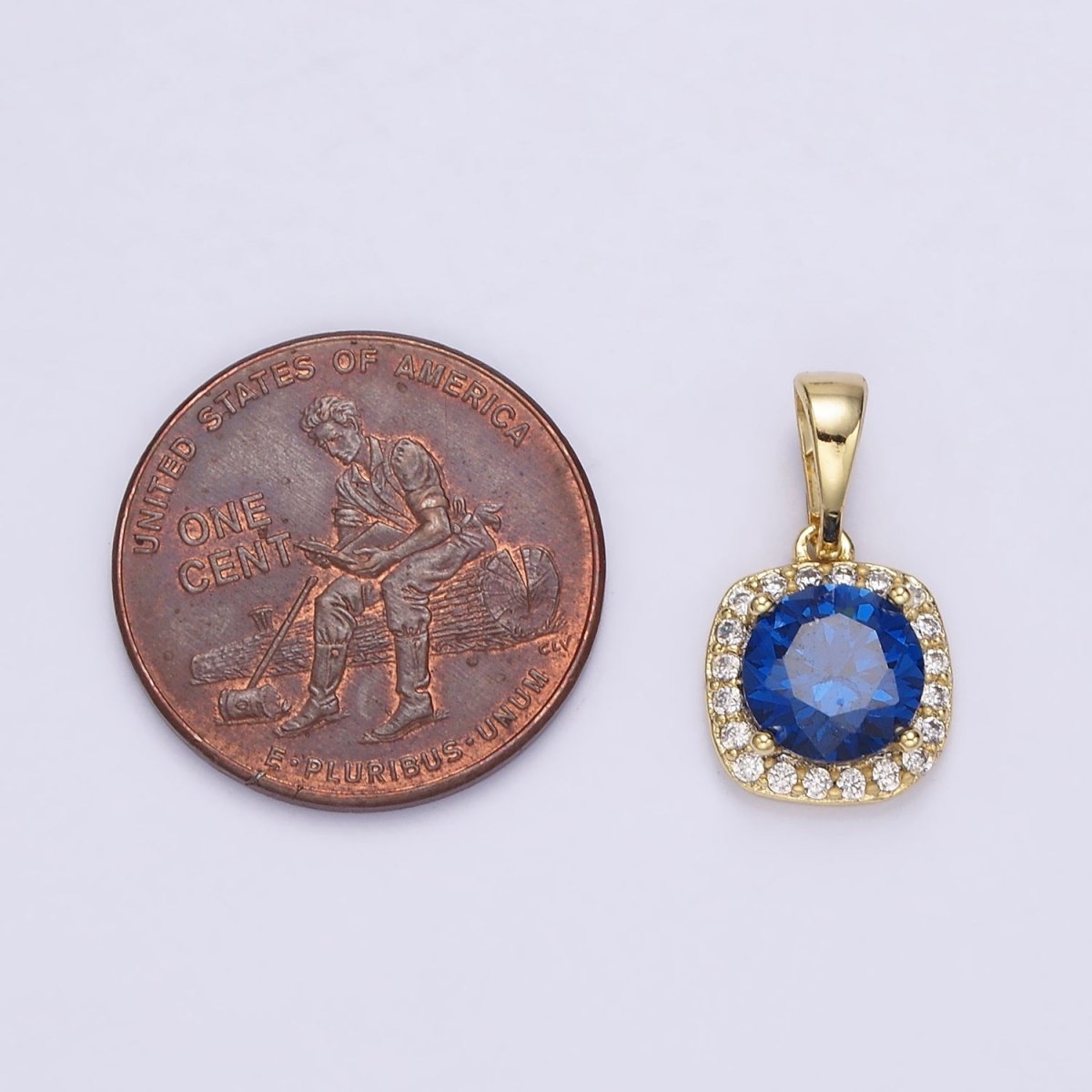 14K Gold Filled Blue, Red CZ Rounded Square Micro Paved Pendant | AA721 AA722 - DLUXCA