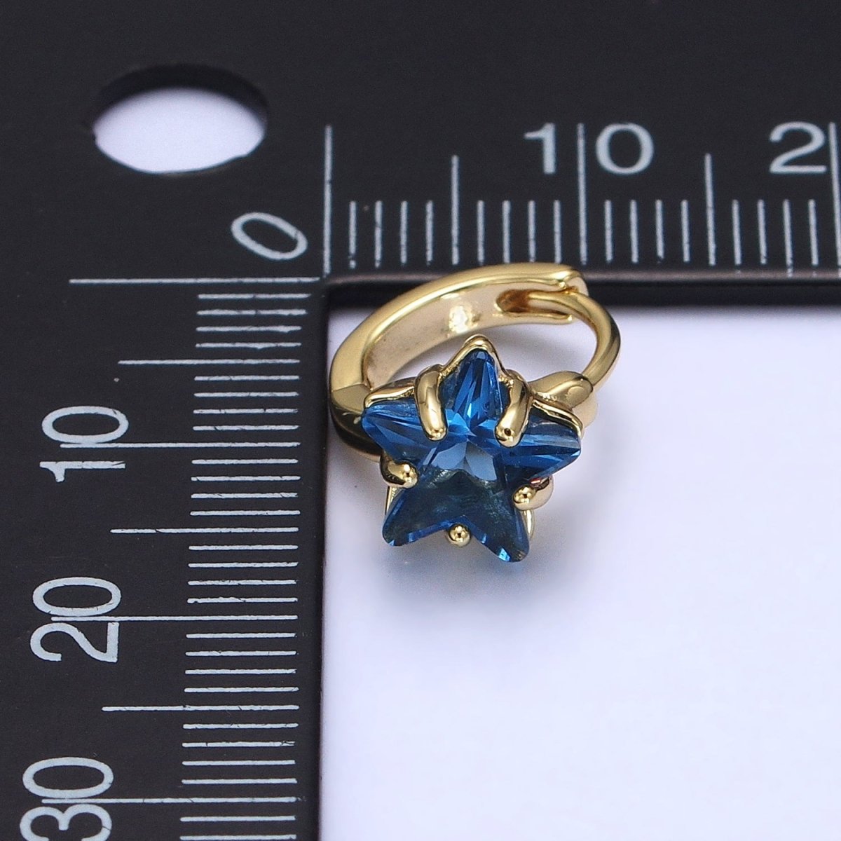 14K Gold Filled Blue Sapphire CZ Celestial Star Huggie Earrings | AD1461 - DLUXCA