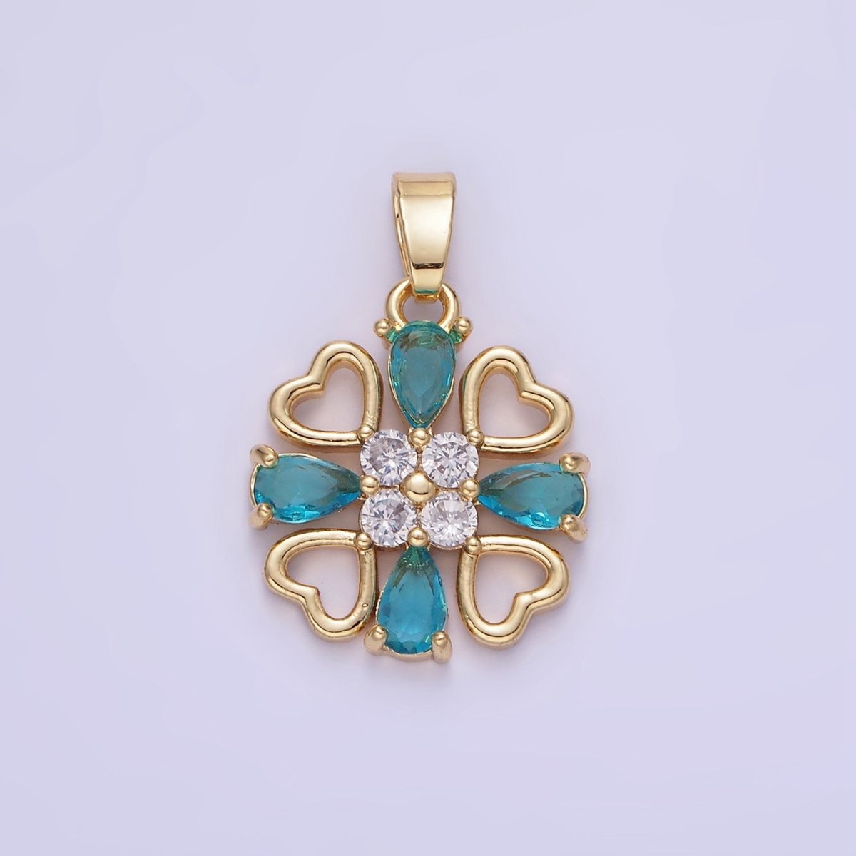 14K Gold Filled Blue Teardrop Open Heart Geometric Pendant | AA1184 - DLUXCA