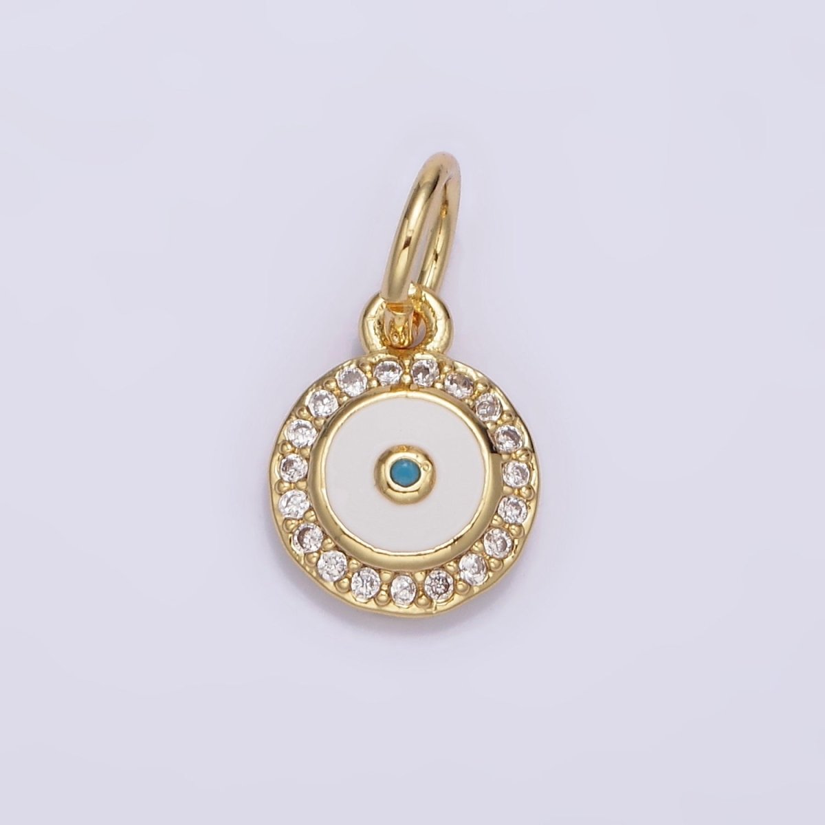 14K Gold Filled Blue White Enamel Evil Eye Clear Micro Paved CZ Round Add-On Charm | N985 - DLUXCA