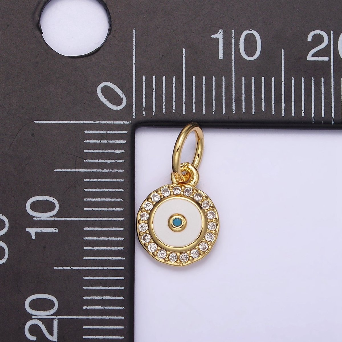 14K Gold Filled Blue White Enamel Evil Eye Clear Micro Paved CZ Round Add-On Charm | N985 - DLUXCA