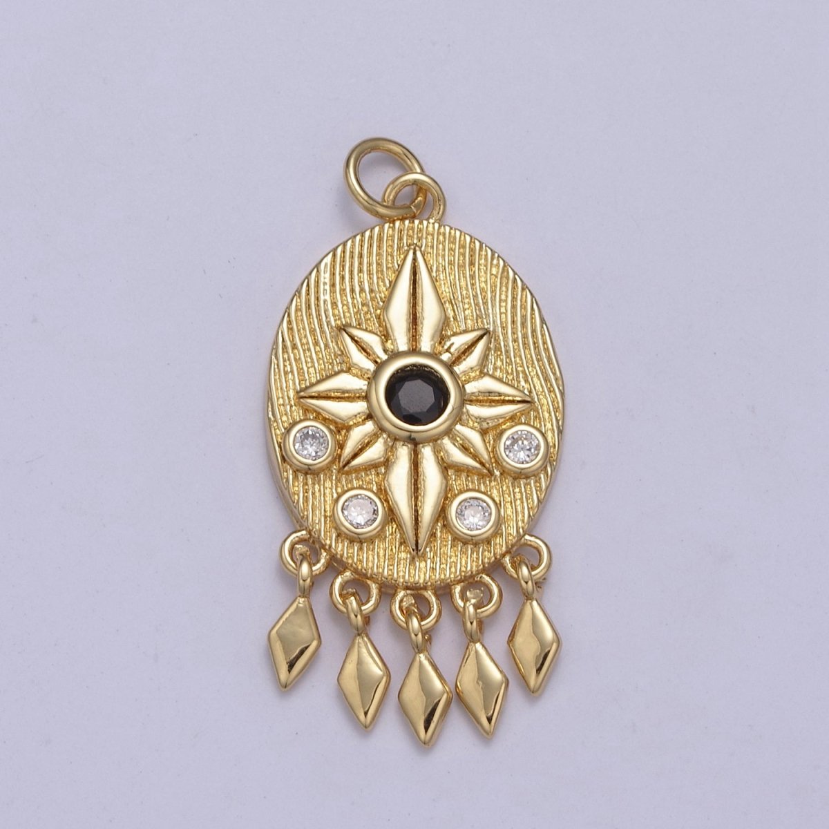 14K Gold Filled Bohemian Lotus Charm With Black Cz Stone Dangle Pendant for Necklace N-350 - DLUXCA
