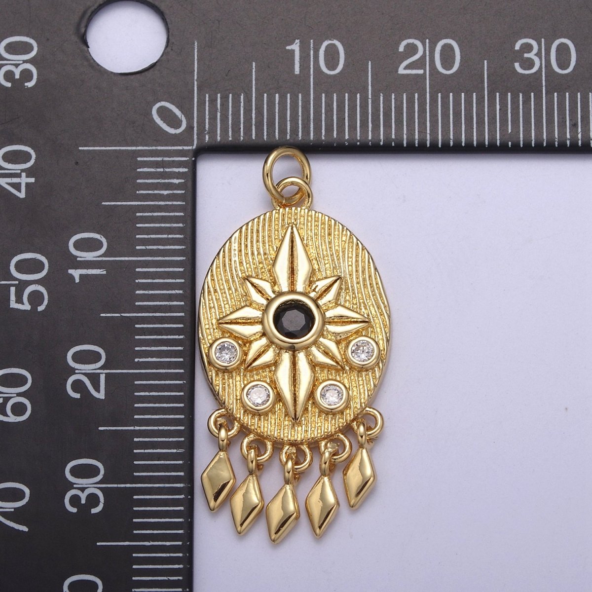 14K Gold Filled Bohemian Lotus Charm With Black Cz Stone Dangle Pendant for Necklace N-350 - DLUXCA