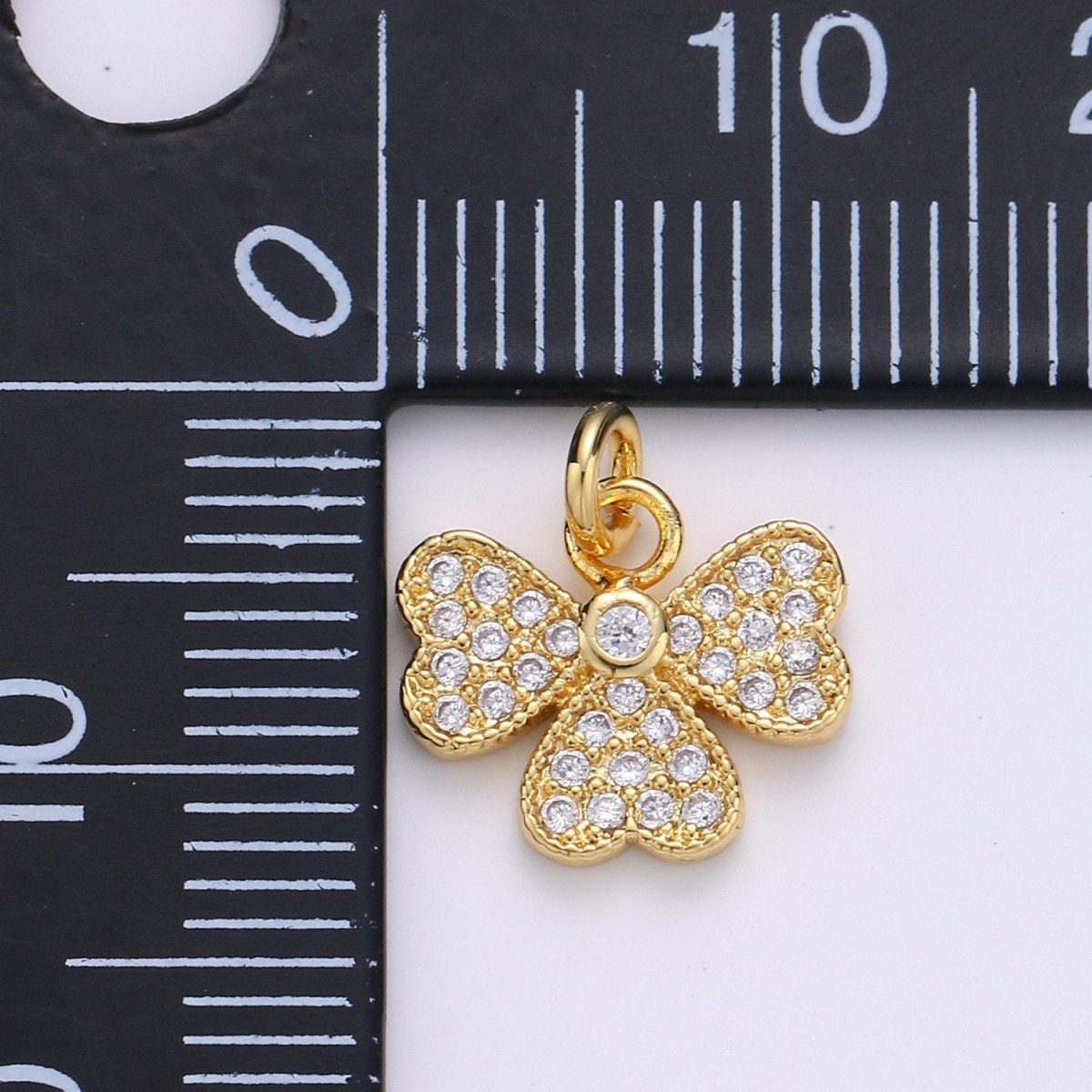 14k Gold Filled Bow Charm Micro Pave Ribbon Charm, Clear Cubic Charms, CZ Gold Mini Charm, Dainty Minimalist Jewelry Supply D-710 - DLUXCA