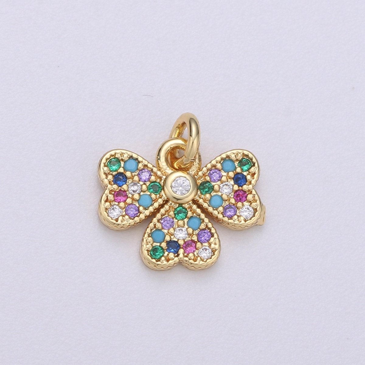 14k Gold Filled Bow Charm Micro Pave Ribbon Charm, Rainbow Cubic Charms, CZ Gold Colorful Charm, Dainty Minimalist Jewelry SupplyC-463 - DLUXCA