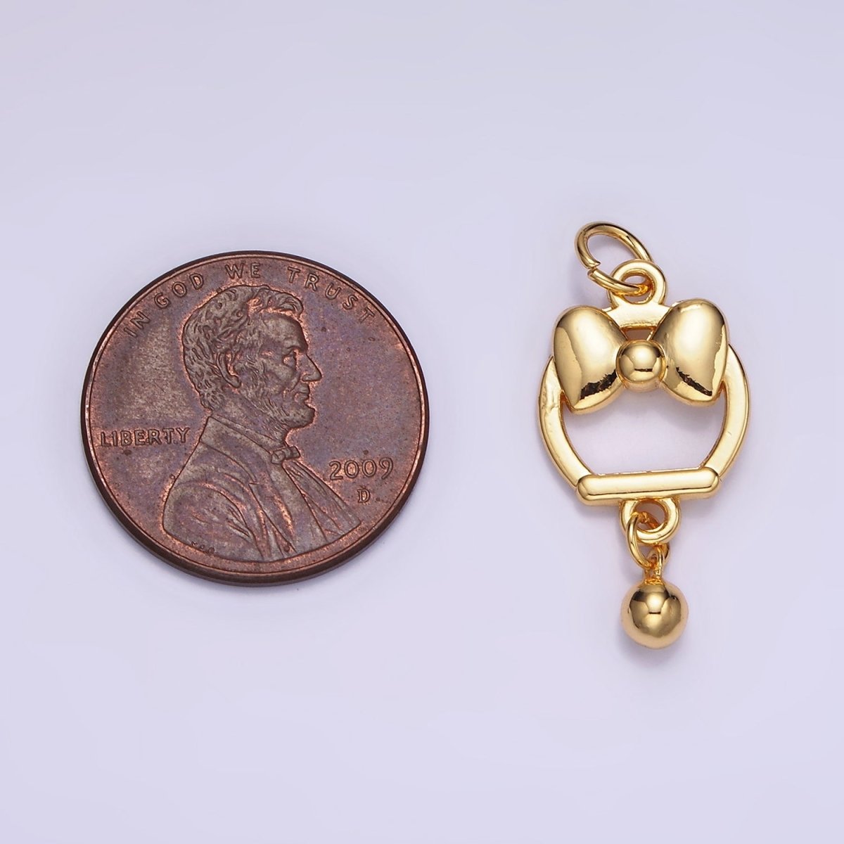 14K Gold Filled Bow Ribbon Open Round Ball Drop Charm | AG650 - DLUXCA