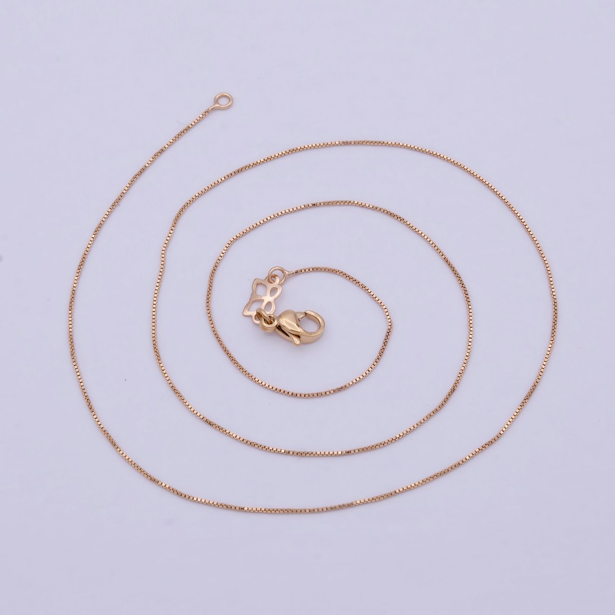 14K Gold Filled Box Chain Necklace, 16 Inch Box Chain Necklace, Dainty 0.6mm Box Necklace w/ Lobster Clasp | WA-810 WA-822 - DLUXCA