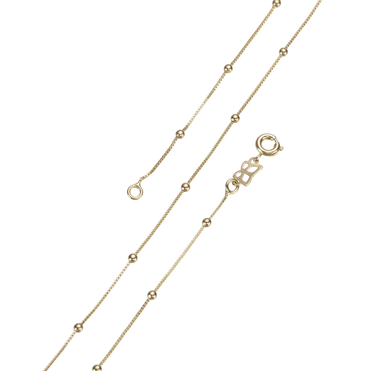 14K Gold Filled Box Satellite Necklace, Dainty 2.5mm Finished Box Chain, 18 Inches Necklace w/ Spring Ring | CN-232 - DLUXCA