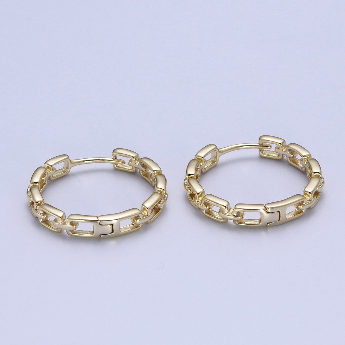 14K Gold Filled Boxy Geometric Cable Chain Link Huggie Hoop Earrings | Y-013 - DLUXCA