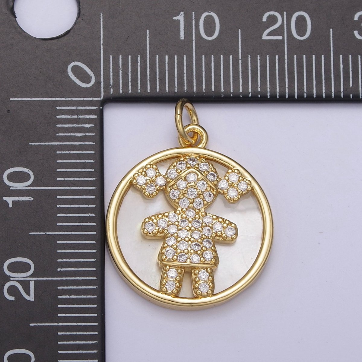 14K Gold Filled Boy / Girl Charm Pendant, CZ Micro Pave Pearl Boy and Girl Pendant, Kids Charm, Cubic Zirconia, Charm Necklace N-798 N-799 - DLUXCA
