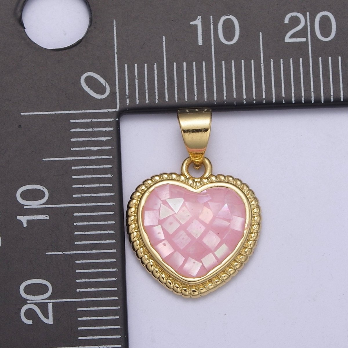 14K Gold Filled Braided Pink Heart Opal Shell Pendant H-223 - DLUXCA